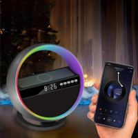 Колонка-ночник G5 с часами, RGB-подсветкой и беспроводной зарядкой Bluetooth акустика 5 Вт, будильник, USB, FM