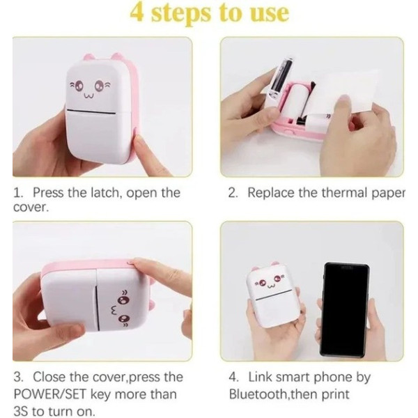 Детский мини-принтер "Котик" BAMBI CAT MINI с Bluetooth, термопечатью и аккумулятором, без чернил
