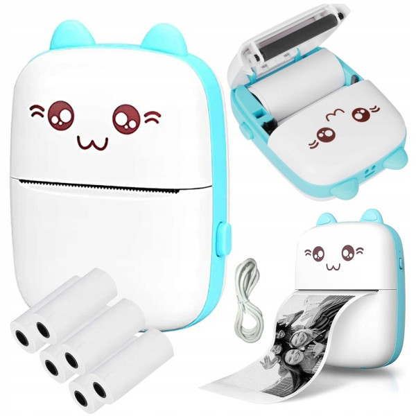 Детский мини-принтер "Котик" BAMBI CAT MINI с Bluetooth, термопечатью и аккумулятором, без чернил