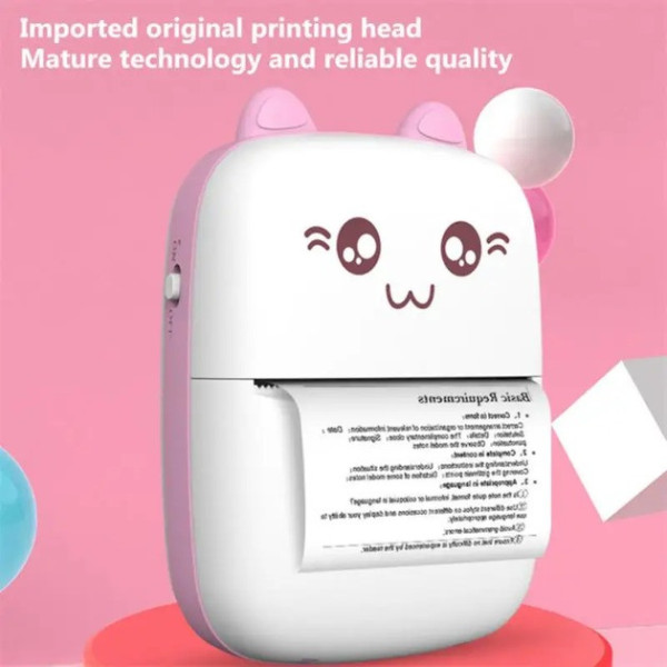 Детский мини-принтер "Котик" BAMBI CAT MINI с Bluetooth, термопечатью и аккумулятором, без чернил