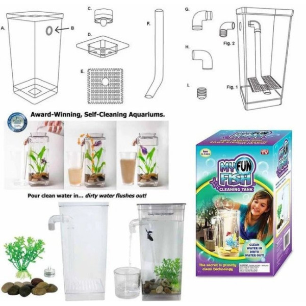 Самоочищающийся мини аквариум My Fun Fish SS-78 с LED подсветкой, 2 литра, с растением и камешками