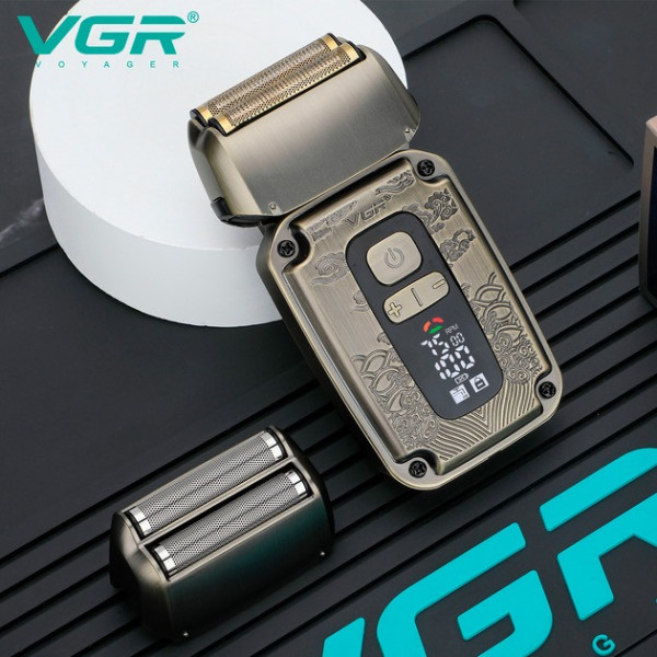 Электробритва VGR V-337 с LED-дисплеем, триммером и двумя насадками, для сухого и влажного бритья, аккумулятор