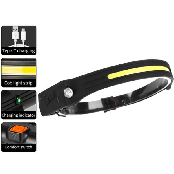 Налобный фонарь BL G28 XPE+COB с сенсором движения, аккумуляторный, USB зарядка