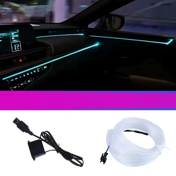 Подсветка неоновая гибкая для авто салона 5 м USB голубая холодная