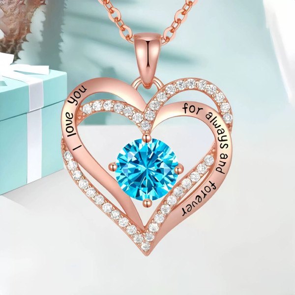 Ожерелье женское золотое с голубым циркониевым камнем Heart Love