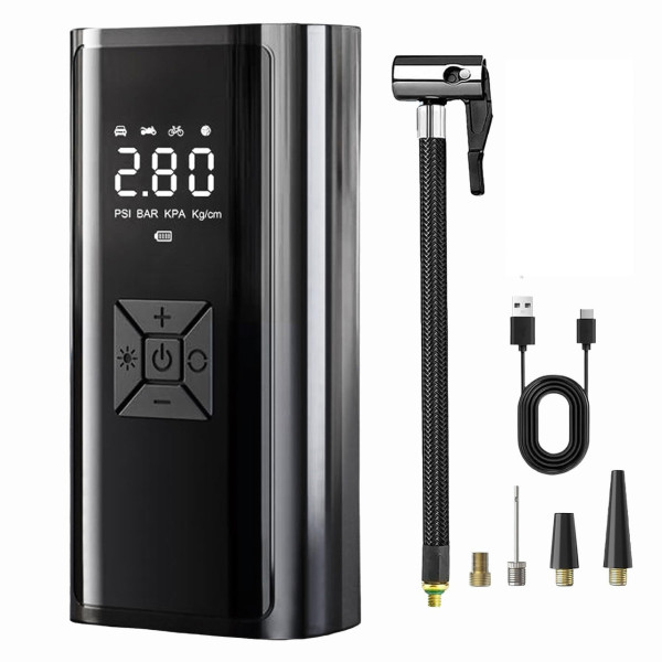 Компрессор портативный с LED дисплеем, Power Bank и фонариком 6000 мАч для шин