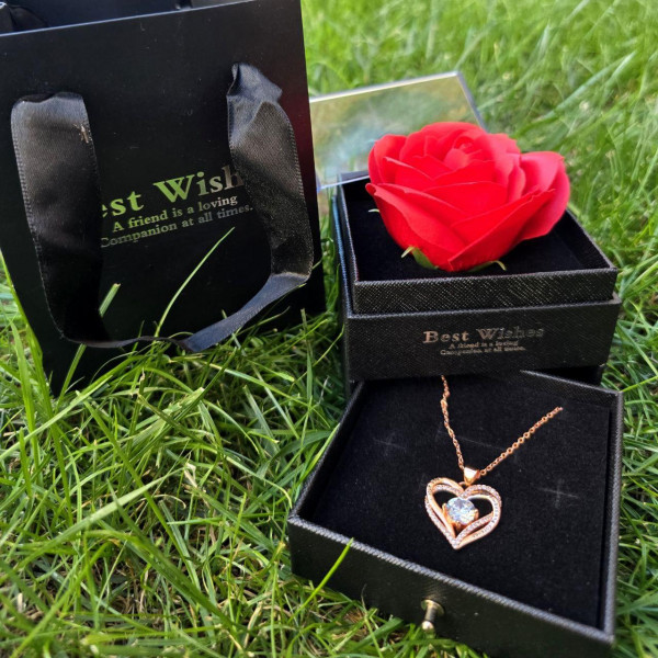 Подарочный набор с вечной розой и ожерельем "I Love You" в коробке с ящичком Романтический подарок для женщин