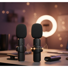 Мікрофони петличні комплекти бездротовий із перехідниками Lightning Type-C K9+ Wireless Lavalier чорний