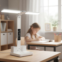 Лампа настольная LED 877 с аккумулятором, часами, термометром и органайзером