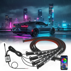 Автомобильная светодиодная RGB подсветка днища с Bluetooth управлением и музыкальным режимом, комплект 4 ленты