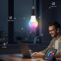 Лампа розумна RGB LED з кольоровим і білим світлом Tuya E27 Bluetooth