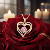 Ожерелье женское золотое с кулоном и розовым цирконием Heart Love