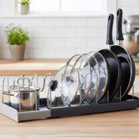 Розширювана підставка для посуду та кришок DISH RACK з неіржавкої сталі/Органайзер-сушарка кухонна розсувна