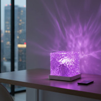 Ночник проектор КУБ с проекцией воды, настольная лампа с RGB подсветкой, 3 цвета, акрил, USB питание