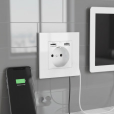 Розетка пластиковая с заземлением и двумя USB портами Coswall White