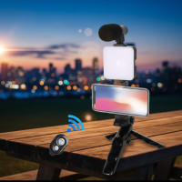 Набор для блогера 4 в 1 AY-49 штатив с микрофоном LED подсветкой держателем для телефона и Bluetooth пультом