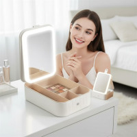 Дорожная косметичка-чемодан с LED-подсветкой, 3 режима света, аккумулятор 1200 мАч