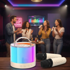 Бежева Bluetooth-колонка K52 для караоке, з RGB-підсвіткою 2 мікрофони
