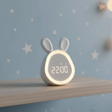 Настільний електронний годинник-нічник Зайчик з LED-дисплеєм підсвіткою будильником і акумулятором 1500 мА·год