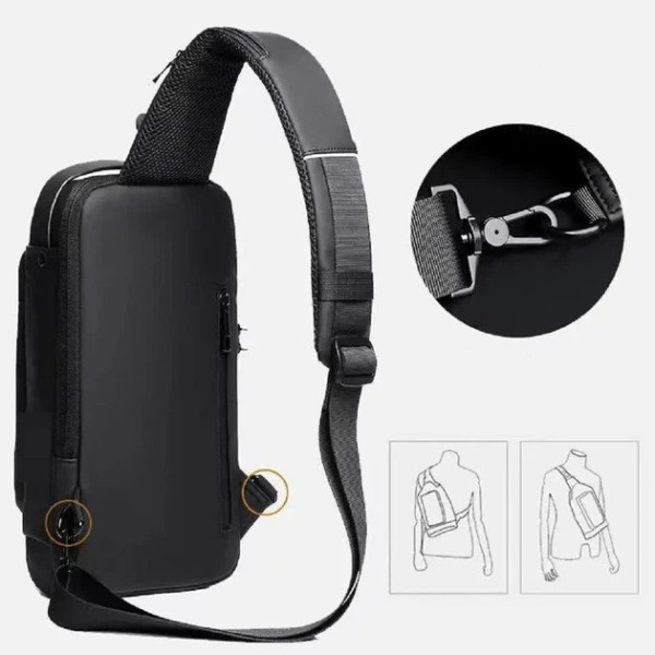 Сумка слинг мужская XL-1515 через плечо городская нагрудная USB зарядка кодовый замок Oxford
