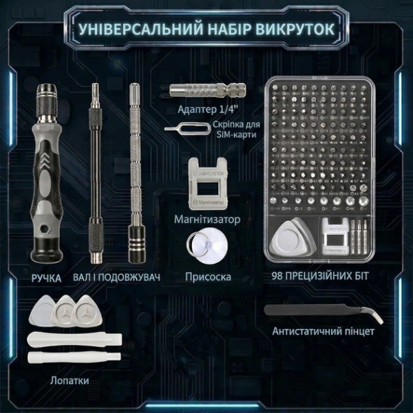 Універсальний набір викруток 115 в 1 для ремонту електроніки телефонів і ноутбуків комплект інструментів