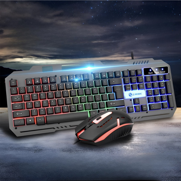 Комплект клавиатура с мышью T25 игровой USB RGB проводной подсветка металлическое основание смартфон подставка черный