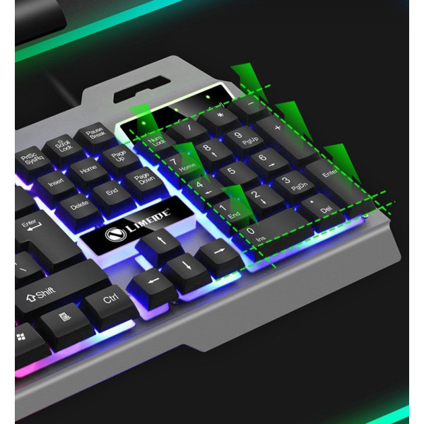 Комплект клавиатура с мышью T25 игровой USB RGB проводной подсветка металлическое основание смартфон подставка черный