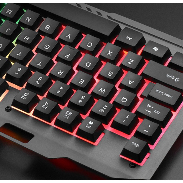 Комплект клавиатура с мышью T25 игровой USB RGB проводной подсветка металлическое основание смартфон подставка черный