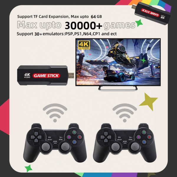 Приставка игровая X2 64GB ретро консоль 30000 игр 4K HDMI беспроводные джойстики для телевизора и игрового процесса