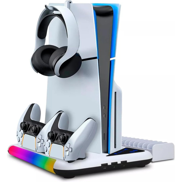Охлаждающая подставка PS5 зарядная станция RGB вентилятор 2 геймпада 3 USB порта для охлаждения и организации игрового