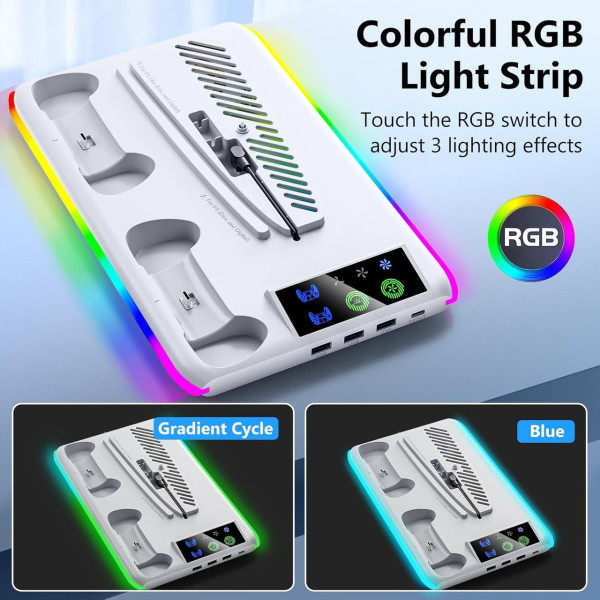 Охлаждающая подставка PS5 зарядная станция RGB вентилятор 2 геймпада 3 USB порта для охлаждения и организации игрового