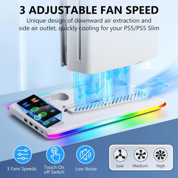 Охлаждающая подставка PS5 зарядная станция RGB вентилятор 2 геймпада 3 USB порта для охлаждения и организации игрового