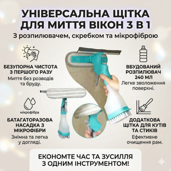 Щетка очиститель окон AND 5891 4 в 1 микрофибра распылитель скребок для стекол