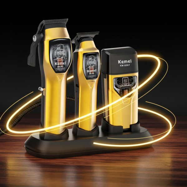Машинка для стрижки с триммером и электробритвой LED дисплей 11 насадок Kemei KM-8567