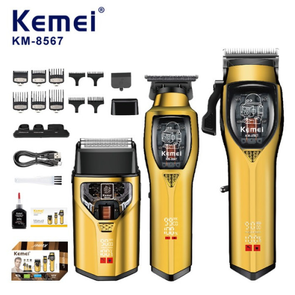 Машинка для стрижки с триммером и электробритвой LED дисплей 11 насадок Kemei KM-8567