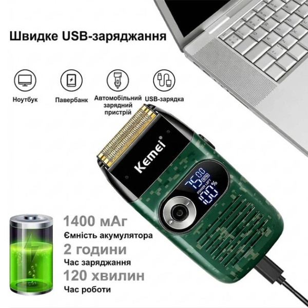 Сеточная электробритва мужская с LED дисплеем двойной сеткой и IPX5 Kemei KM-2027
