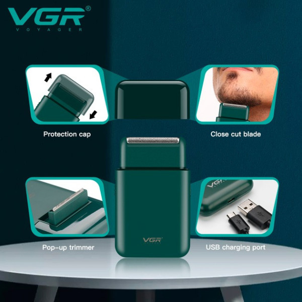 Сеточная электробритва VGR V-390 аккумуляторная с выдвижным триммером Type-C 45 минут работы для чистого бритья