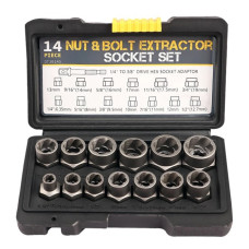 Набор экстракторов Nut Extractor ES-14 14 предметов для удаления сорванных болтов и гаек в кейсе прочный