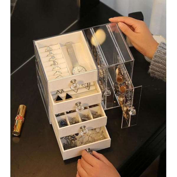 Шкатулка для украшений Makeup Box XL-1831 многоуровневая с выдвижными ящиками и отделениями для хранения аксессуаров