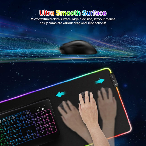 Игровой RGB коврик XL-1747 30×70 см для клавиатуры и мыши большой геймерский коврик с яркой подсветкой и комфортом