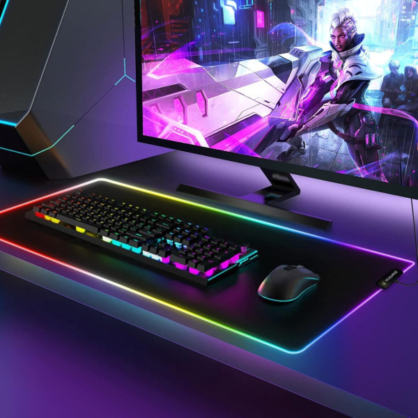 Игровой RGB коврик XL-1747 30×70 см для клавиатуры и мыши большой геймерский коврик с яркой подсветкой и комфортом