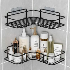 Полка угловая для ванной и кухни Storage Rack AND-054, металлический органайзер 2 шт без сверления на липучках, черная