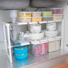 Кухонная регулируемая полка Kitchen Rack 38–70 см, выдвижной стеллаж под раковину для хранения, белая
