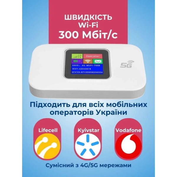 Портативный 4G/5G Wi-Fi роутер с экраном аккумулятором 3000 мАч и SIM-картой для подключения до 10 устройств одновременно