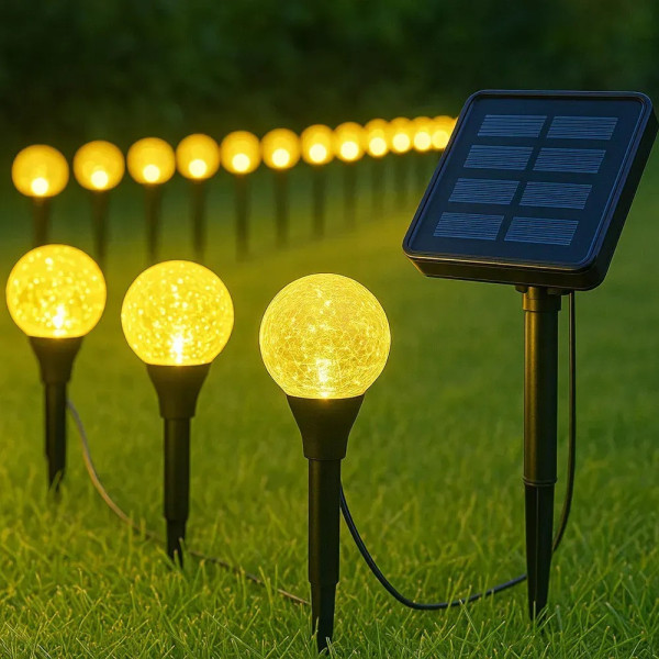 Садовая гирлянда на солнечной батарее 11,73 м 100 LED с шариками-пузырьками теплый белый свет для сада, двора и террасы