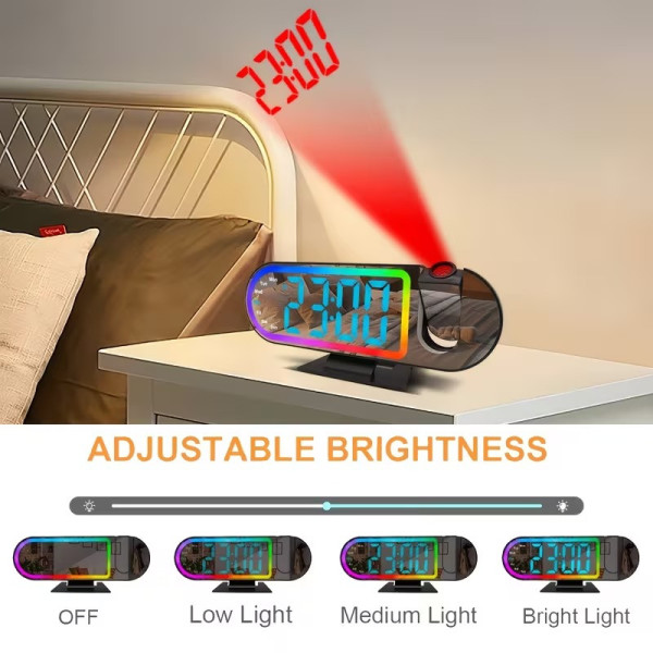 Цифровой настольный LED будильник с USB питанием RGB подсветкой и проектором времени и даты на потолок для спальни
