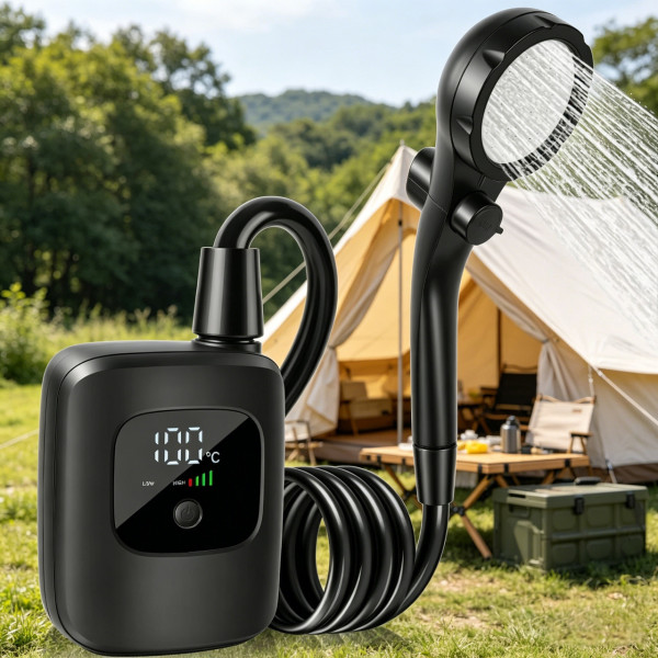 Портативный душ Electric Outdoor Shower с аккумулятором 2400 mAh LED дисплеем температуры и USB зарядкой