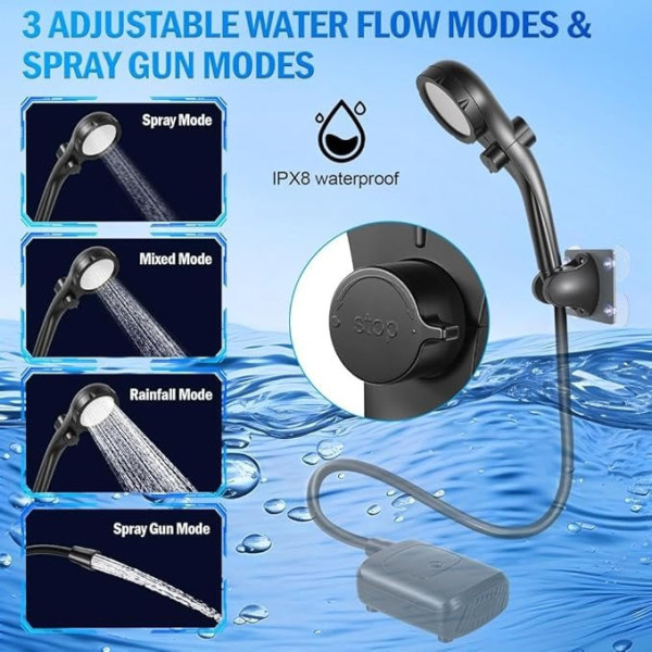 Портативный душ Electric Outdoor Shower с аккумулятором 2400 mAh LED дисплеем температуры и USB зарядкой