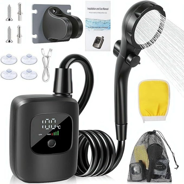 Портативный душ Electric Outdoor Shower с аккумулятором 2400 mAh LED дисплеем температуры и USB зарядкой