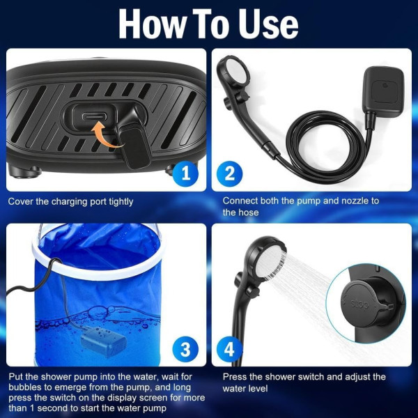Портативный душ Electric Outdoor Shower с аккумулятором 2400 mAh LED дисплеем температуры и USB зарядкой